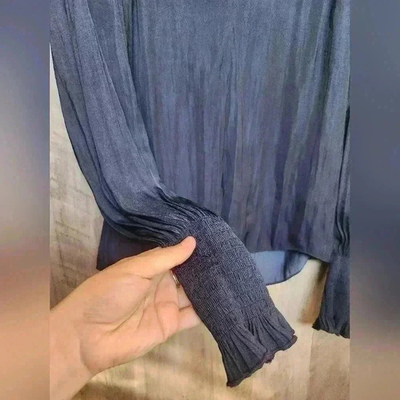 Rebecca Taylor The Neck Sateen Blouse Navy Blue Size Small Women’s - Picture 4 of 8